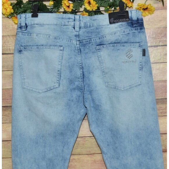 Rocawear Acid Wash Skinny Jeans Men's 34x32 Blue Stretch Denim Y2K Light Retro - Picture 5 of 9